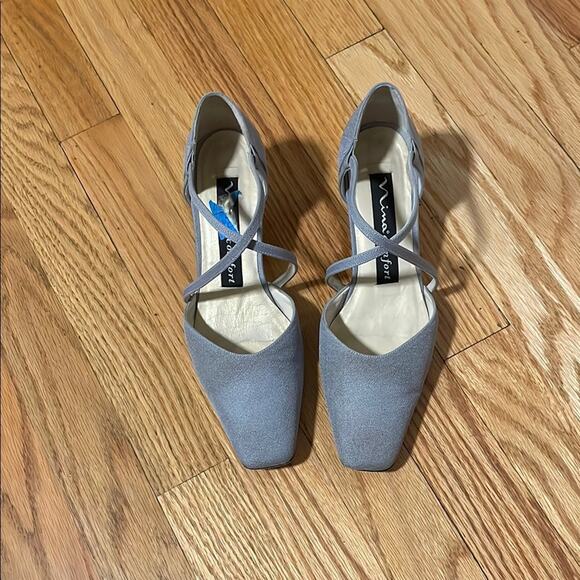 Nina comfort Gray blue T-Strap Heels with Square Toe 7m - Picture 1 of 5
